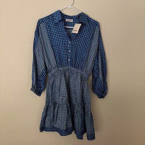 Sandro “Kate” Tiered Mini Dress – Blue Geometric Print | Size 36 (US 4) – NWT